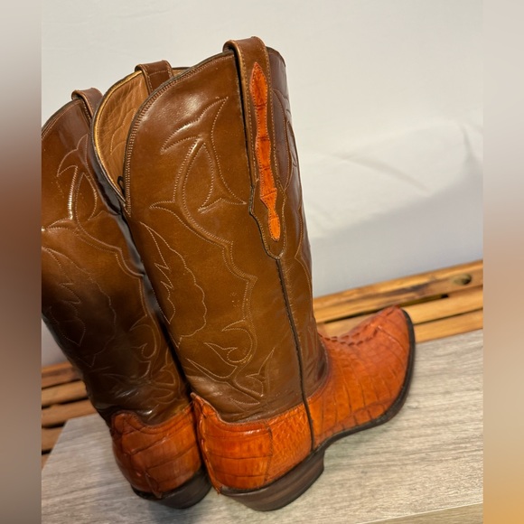 Men’s Black Jack Cowboy Boots Phoenix Inlay Alligator Hornback Size 7 EE Cognac - Picture 11 of 16